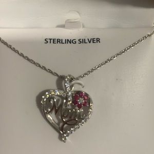 Simulated Diamond Accent Mom Heart Necklace Sterling Silver